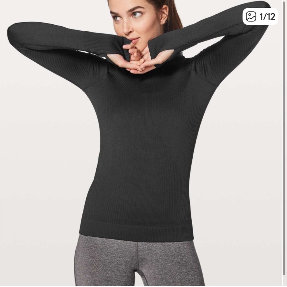 Lululemon Rest Less Black Long Sleeve Ribbed Top Size 12